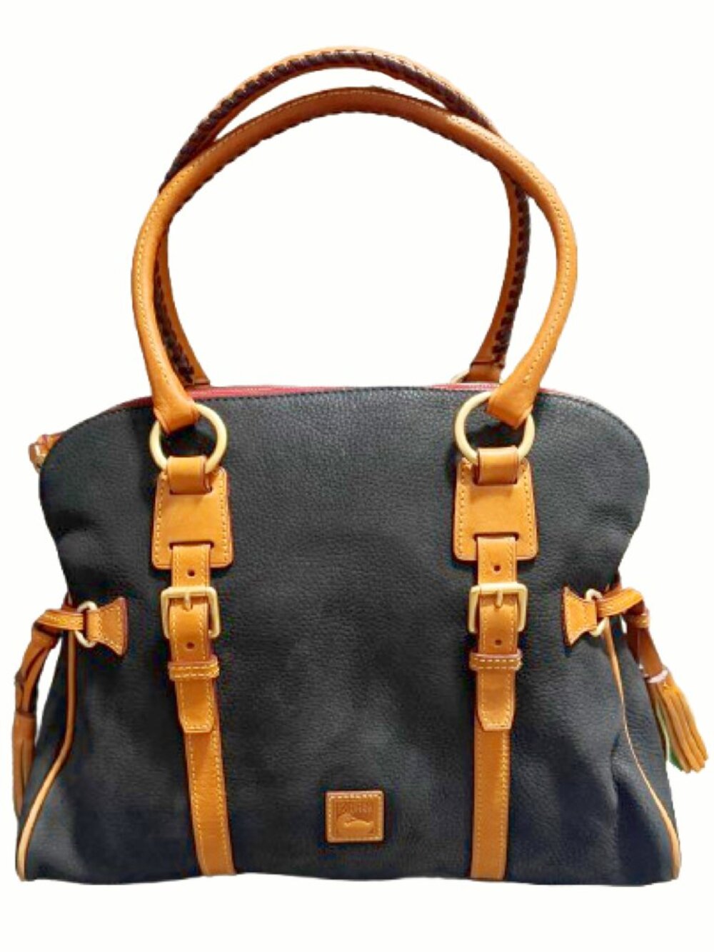 Dooney & Bourke Florentine Domed Blk Pebble Suede Lrg 15” Buckle Satchel Vintage